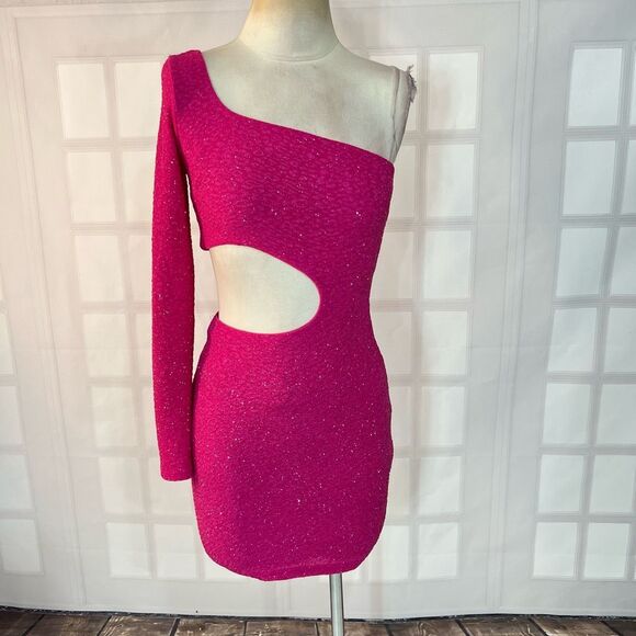 Windsor NWT One Shoulder pink Glitter Dress size small - Picture 4 of 12